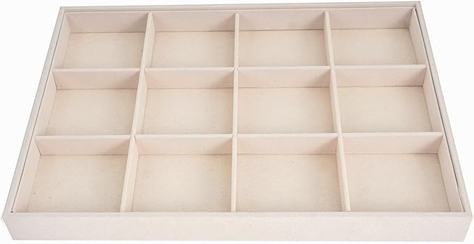 Large Velvet Jewelry Tray, Drawer Organizer for Jewelry in Dresser, Stackable Jewelry Drawer Organizer Inserts for Earring Necklace Bracelet Rings(Beige,12grid) by AIRZSNRY