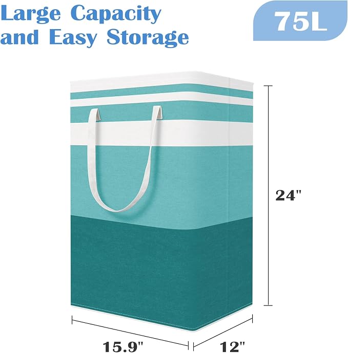 BlissTotes 3-Pack Laundry Basket, Freestanding＆Waterproof Laundry Hamper, Collapsible Tall Clothes Hamper with Easy Carry Handles for Clothes, Towels in the Family and Dorm,Gradient Green,75L - Image 2