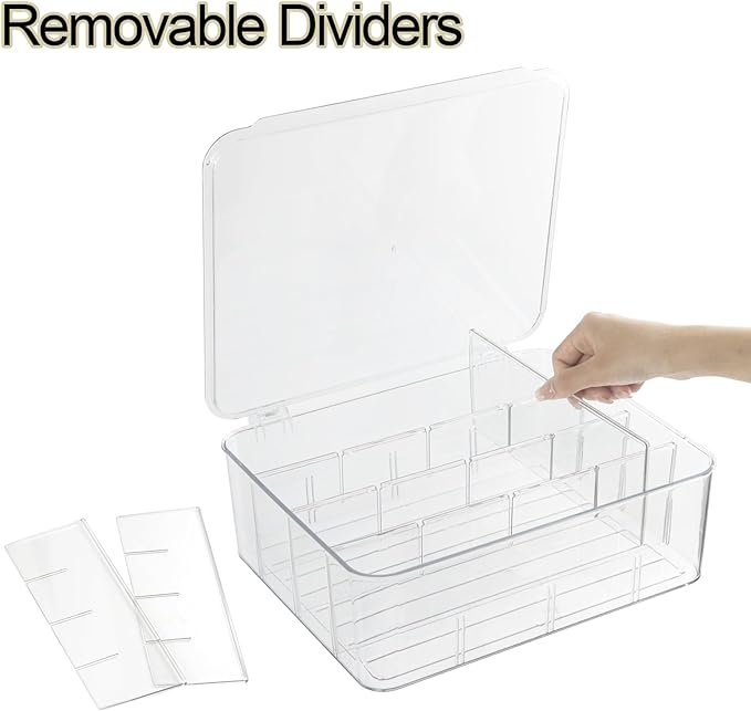 ZEXALOR Socks Underwear Drawer Organzier Dividers, 16 Compartment Removable Divided Plastic Storage Bin with Lid, Storage Organizer for Scarves Ties Bras, Clear Dresser Drawer Organizers - Image 4