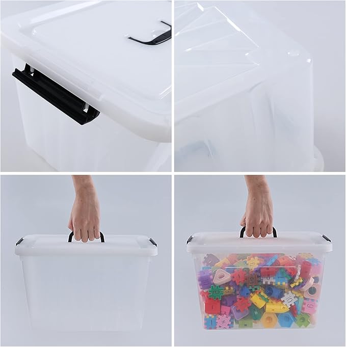 4-Pack 25 Quart Storage Boxes, Plastic Storage Latch Bin with Handle, Clear