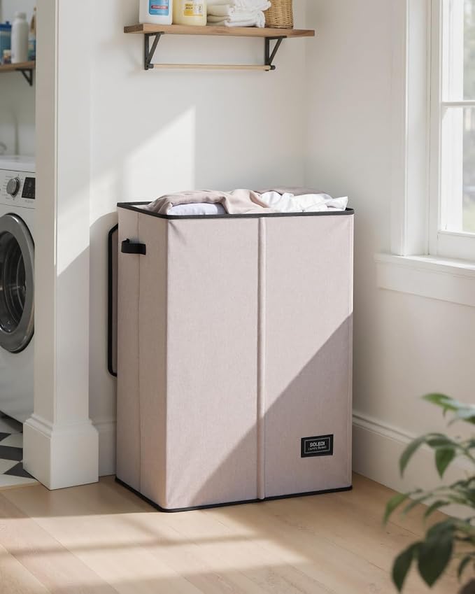 SOLEDI Laundry Hamper with Lid 130L Large & Tall Collapsible Laundry Basket, Clothes Hamper with Bag Removable Easy to Carry, Dirty Hampers for Bedroom, Bathroom, Dorm, College, Light taupe - Image 2