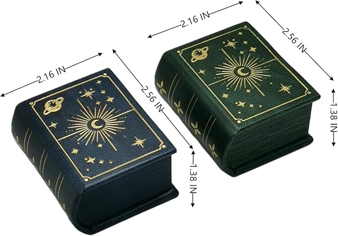 Book Shaped Ring Box - Vintage Engagement Ring Box with Hinged Lid for Proposal Engagement Wedding, Proposal Ring Case with Magnetic Closure-PRB011-Green - Image 2