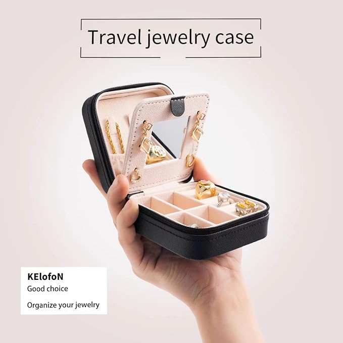 KElofoN Jewelry Case & Box Organizer - Small, Mirrored, for Girls & Women (Black-5) - Image 4
