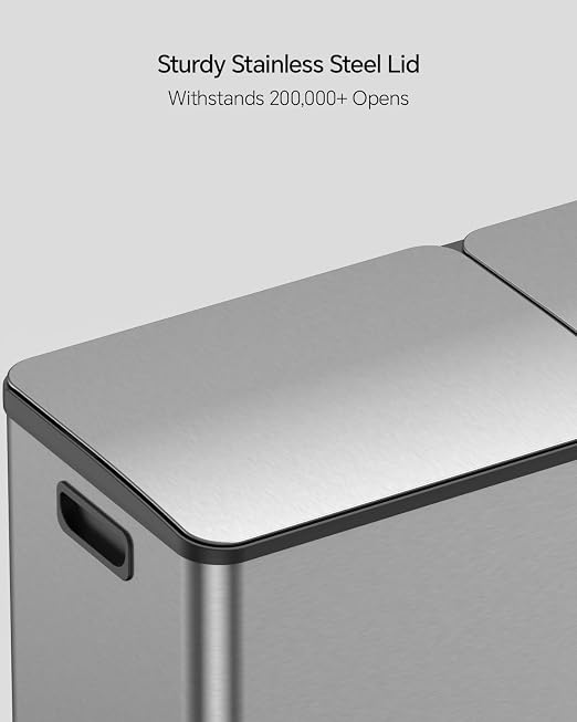 Lovewind Dual Trash and Recycling Bins for Kitchen, 13+6 Gallon Stainless Steel Garbage and Recycle Bin Combo for Large Families, Dual Trash Can with Soft Close Lid & Magnetic Stickers, Silver - Image 6