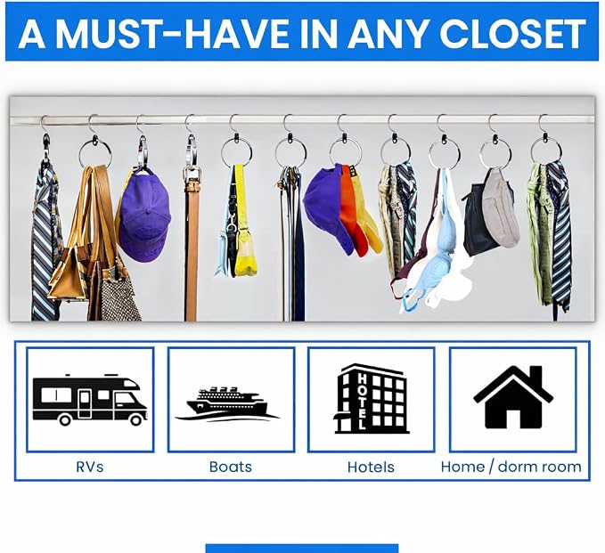 Rolly Hanger® Closet Space Saver – Premium Rotating Aluminum Organizer for Belts, Ties, Hats & Handbags – Heavy Duty 360° Swivel – Declutter & Maximize Storage (2 Pack) - Image 6