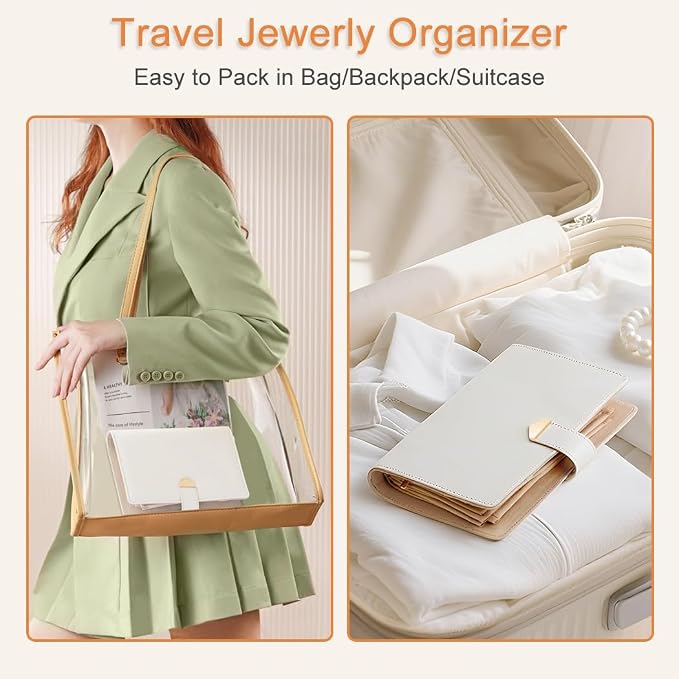 Travel Jewelry Organizer - Waterproof Leather Portable Jewelry Case for Women with Transparent PVC & Suede Lining, Compact Jewelry Storage for Earrings Necklaces Rings - Image 6