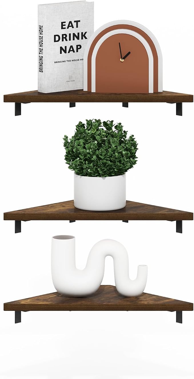 Furinno Rossi Triangle Floating Shelves for Wall, Set of 3 Geometric Corner Shelf, Wall Mounted Shelves for Bathroom, Home Office, Living Room, Amber Pine by Furinno-FitsYourSpaceFitsYourBudget