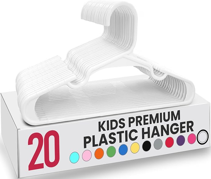 Utopia Home 20 Pack Kids Hangers - 11.5 Inch Plastic Baby Hangers for Closet - Childrens Hanger for Clothes & Infant Hanger for Closet - for Everyday Standard Use (White) by UTOPIAHOME