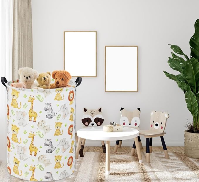 HIYAGON Woodland Baby Laundry Basket Animal Baby Hamper for Nursery Girl Kids Hamper Cute Kids Toys Storage Bin Organizer Animal Nursery Decor for Home(Green Animal) - Image 2
