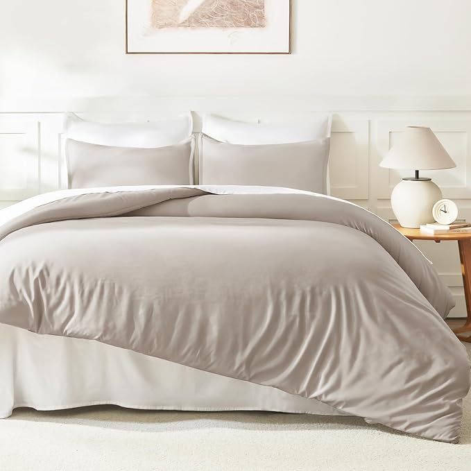 Litanika Comforters Super King Size Deep Linen Grey, 3 Pieces Lightweight Solid Bedding Set & Collections, All Season Fluffy Bed Set (120x120In Comforter & 2 Pillowcases)