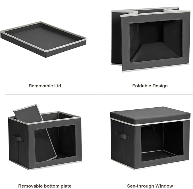 Homsorout Stackable Storage Bins with Lids - Large Storage Box with Lids, Foldable Closet Boxes for Organizing, Wardrobe Clothes Organizer with Window, Cubes Bins for Living Room, 4 Pack, Dark Grey - Image 7