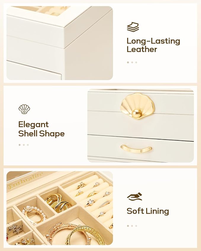 Enthralite Jewelry Box with 2 Drawers: Display Organizer for Earrings Necklaces - Gift for Girls Women (White) - Image 6