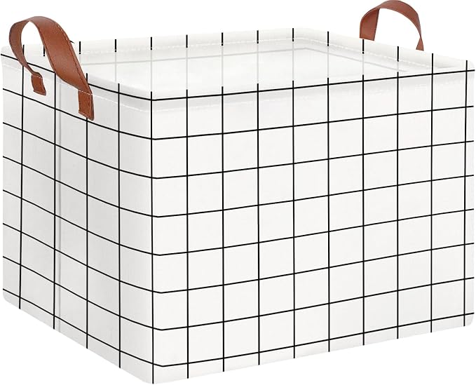 CLOCOR Rectangular Storage Basket,Collapsible Cute Pattern Storage Bin,Waterproof Coating Storage Box with Handles,Gift Baskets,Shelf Basket (white checks) by CLOCOR
