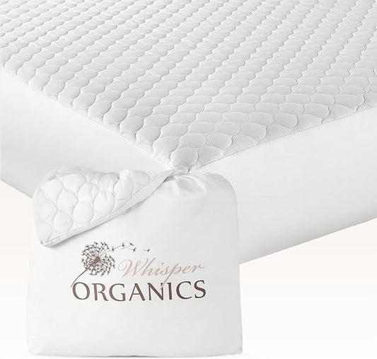 100% Cotton Organic Mattress Pad - Breathable & Cooling Mattress Protector Queen Size - Premium 300GSM Quilted and Machine Washable - Fairtrade & GOTS Certified Bed Protector (White, Queen)