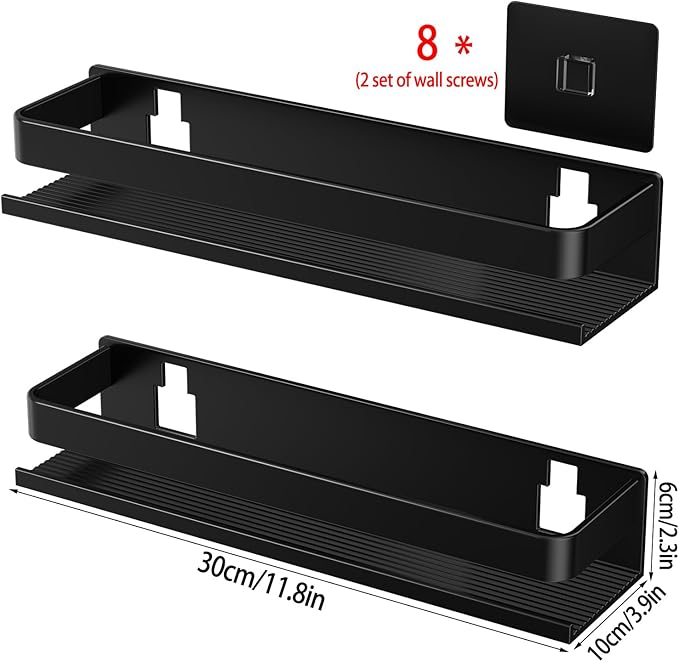 Aluminum Shower Caddy 2-Pack 11.8in, Stick-on Bathroom Rack, Thickened and Sturdy Bathroom Storage Rack wall-Mounted, no Punching and no Drilling Installation Methods(2 Layers 11.8in) - Image 2