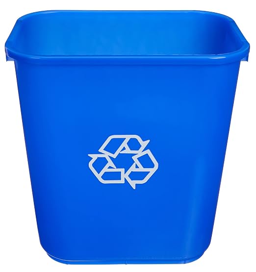 Amazon Basics Rectangular Commercial Office Recycling Wastebasket with Recycle Logo, Easy to Clean, 7 Gallon, Blue, Pack of 2 by AmazonBasics