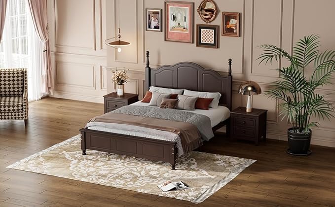 Harper & Bright Designs 3-Piece Full Bedroom Set, Walnut Full Size Wood Platform Bed with 2 Nightstands, Retro Design, Easy to Assemble