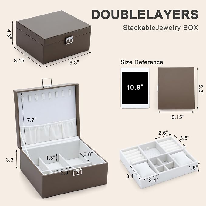 Jewelry Organizer Boxes for Women,Travel Jewelry Case, 2 Layers Removable Jewelry Box,Storage for Necklace, Bracelet, Earring,Rings,Jewelry Box Gifts for Women Girls - Image 5