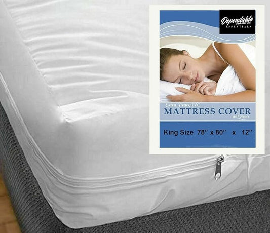 King Size Vinyl Mattress Protector Zippered Encasement Cover 100% Waterproof Prevent Stains and Spills (King)