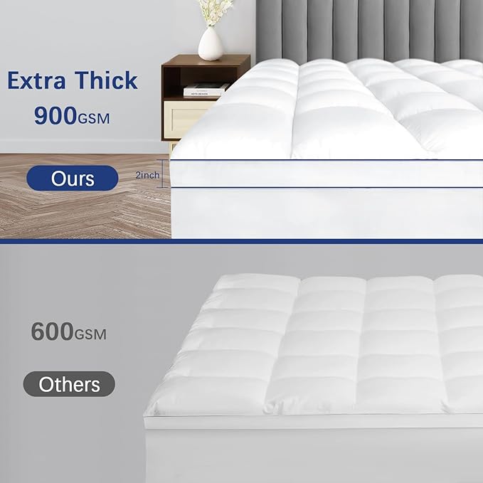 CYMULA King Mattress Topper, Cooling Pillow Top Mattress Topper for King Size Bed, Thick Mattress Pad with Elasticated Deep Pockets, Soft Firm Plush Down Alternative Fill Mattress Protector