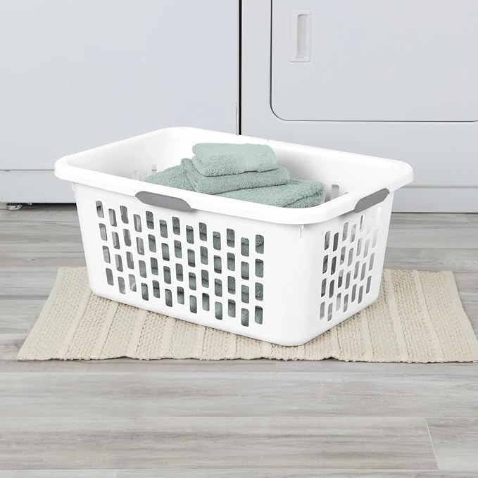 Large Plastic Laundry Basket, Clothes Hamper, Rectangle Bin with Grip Handles, for Home, Dorm, and Apartments, White, 2 Bushel Capacity - Image 4
