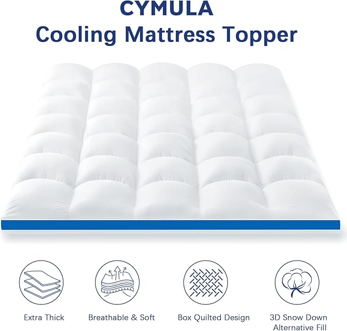 CYMULA Full XL Mattress Topper Waterproof, Thick Mattress Pad Cover, Cooling Pillow Top Mattress Topper with 8-21 Inch Elasticated Deep Pockets, Plush Down Alternative Fill Mattress Protector