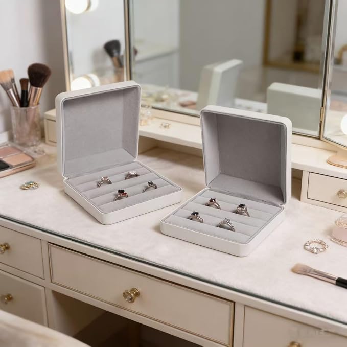 Small Ring Organizer Box, Portable Jewelry Rings Display Collector Case, Jewelry Ring Tray holder Showcase. Modern Rings Storage Boxes Fit for Women, Girl for Travel (White) - Image 4