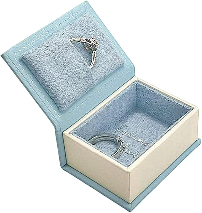 Book Shaped Ring Box - Vintage Engagement Ring Box with Hinged Lid for Proposal Engagement Wedding, Proposal Ring Case -PRB016-Blue - Image 3