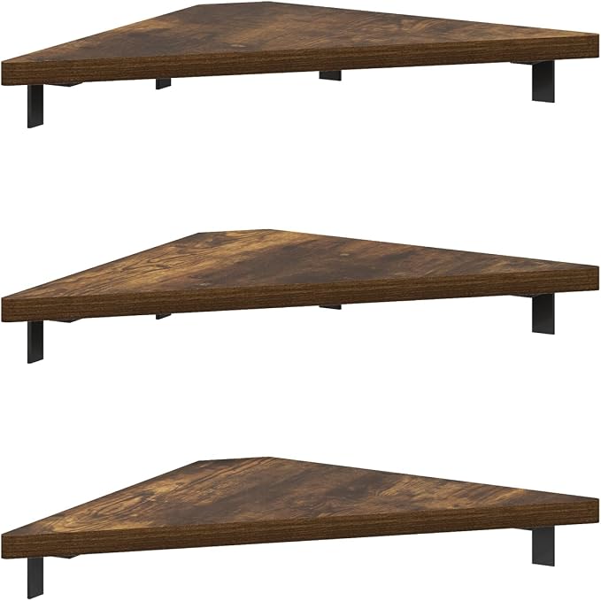 Furinno Rossi Triangle Floating Shelves for Wall, Set of 3 Geometric Corner Shelf, Wall Mounted Shelves for Bathroom, Home Office, Living Room, Amber Pine - Image 5