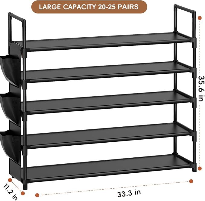 OYREL 5 Tier Shoe Organizer Rack for Closet, Entryway, Garage, Door, Space Saving, Shoe Holder Stand/Tower, Large, 20-25 Capacity - Image 3