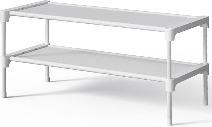 Kitsure Shoe Rack - Non-Woven Shoe Rack Shelf, Shoe Organizer for Closet, Entryway, Garage & Corridor, Stackable Shoe Shelves, 27.5" Wide - 2 Tier, White by Kitsure