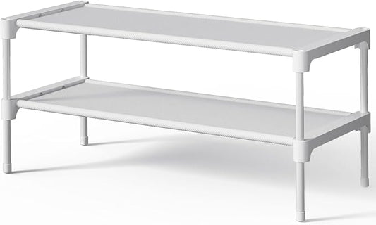 Kitsure Shoe Rack - Non-Woven Shoe Rack Shelf, Shoe Organizer for Closet, Entryway, Garage & Corridor, Stackable Shoe Shelves, 27.5" Wide - 2 Tier, White by Kitsure