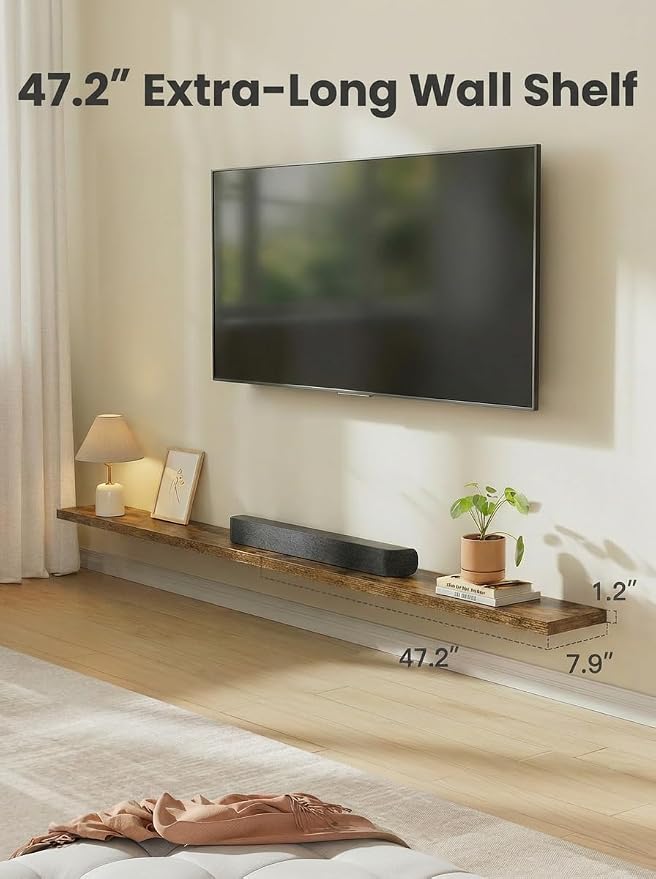 AMADA HOMEFURNISHING 47.2" L Floating Shelves, Wall Shelves Set of 3 for Bathroom/Living Room/Bedroom/Kitchen, Floating Shelves for Wall Decor with Invisible Brackets - AMFS55V - Image 4
