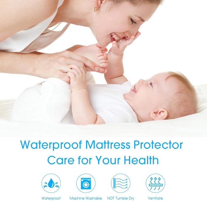 King Size Mattress Protector Cover Waterproof Quilted Fitted Soft Cotton Mattress Cover Pad Washable Mattress Bed Protector with Elastic Band