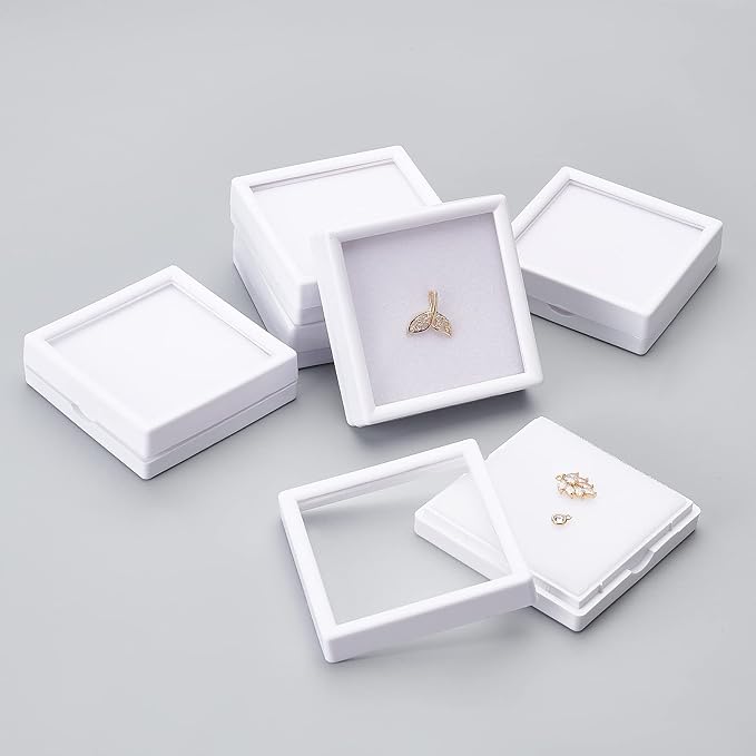 BENECREAT 6Pcs White Gemstone Display Box with Sponge Cushion Gift Boxes Clear Window Box for Jewelry, Diamond Gift Packing（2.8"x2.8"x0.8"） - Image 5