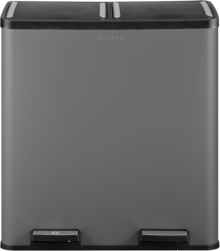 Step N' Sort The 18.5 Gallon Extra Large Capacity, Soft-Step, Dual Trash and Recycling Bin with Removable Inner Bins, Grey - Image 3