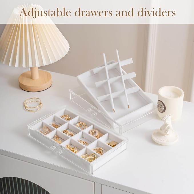 Lolalet Earring Holder Organizer Box Jewelry Storage with 10 Drawers, Clear Acrylic Stackable Earring Case with Adjustable Velvet Trays for Women on Dresser Vanity - Warmwhite,10 Layers - Image 2