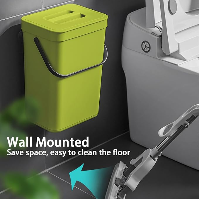 stonespace Small Trash Can with Lid，Mountable Indoor Compost Bucket, Hanging Trash Can with Lid for Cupboard/Bathroom/Bedroom/Office/Camping, 3.2 Gallon/12L Green - Image 4