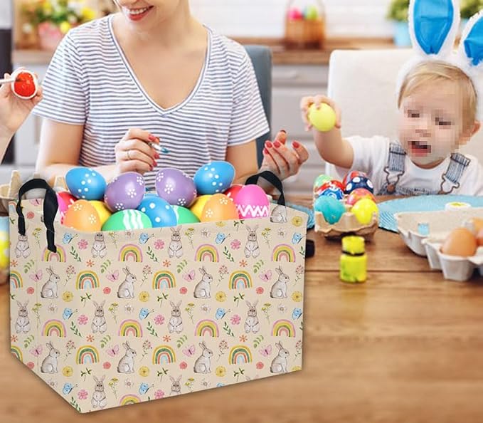 Rectangular Easter Baskets Gift Basket Empty Pink Bunny Kids Storage Bins Baby Boy Basket Kids Toy Storage Bin Organizer Box Room Decor for Home( Rabbit) - Image 4