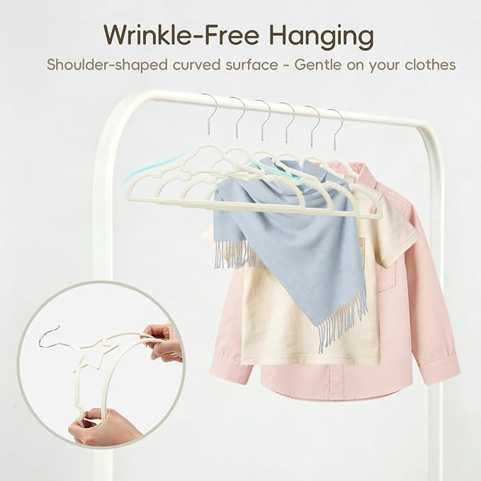 GoodtoU 50 Pack Velvet Baby Hangers, 12.8 Inch Non-Slip Toddler Clothes Hangers, for Infant Coats, Dresses & Pants, White - Star - Image 5
