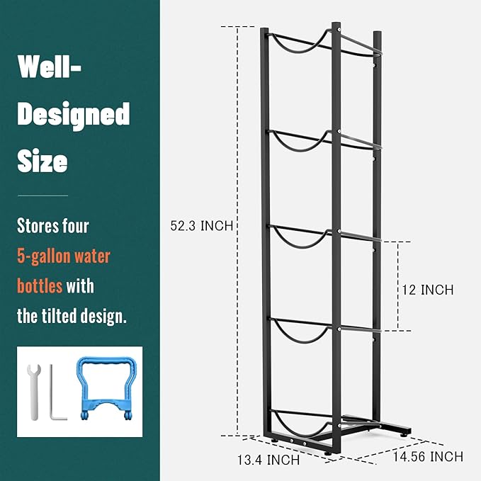 MYLOLF 5 Gallon Water Jug Holder : 4 Tier Water Jug Stand Holder for 5 Gallon Water Dispenser- 5 Gal Water Bottle Storage Rack Organizer for Home Kitchen Garage (5 Tier) - Image 5