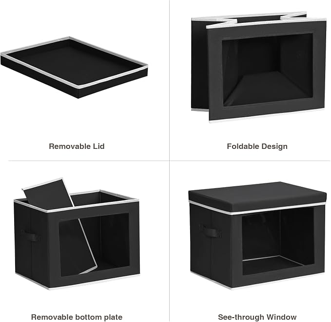 Homsorout Storage Bins with Lids, 4 Pack Large Storage Cubes with Window, Closet Bins with Lids & Handles, Fabric Box for Organizing Clothes, Towels, Books, Black - Image 7