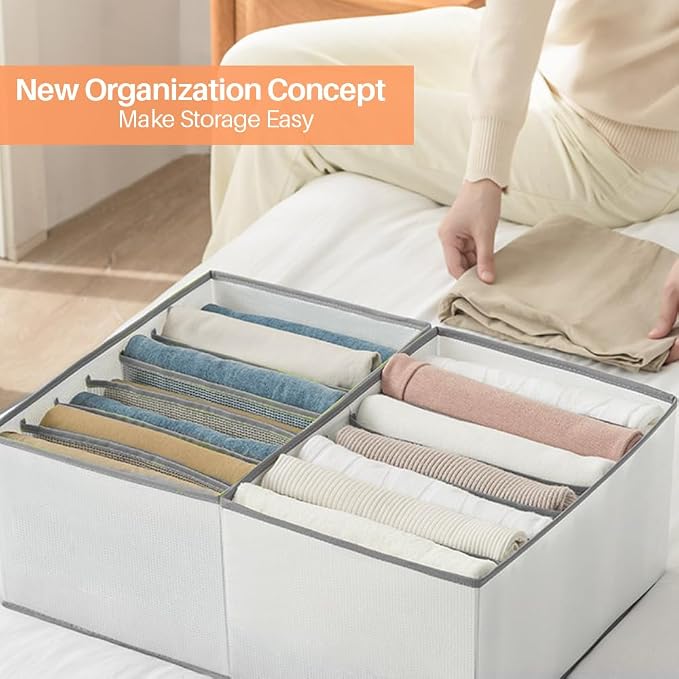EASEVE 6 Pack Wardrobe Closet Organizer and Storage for Clothes - 7 Grids Foldable Drawer Dividers Organizers for Jeans | Pants | Shirts | Leggings, Stackable Clothing Bins for Closets Organization - Image 4