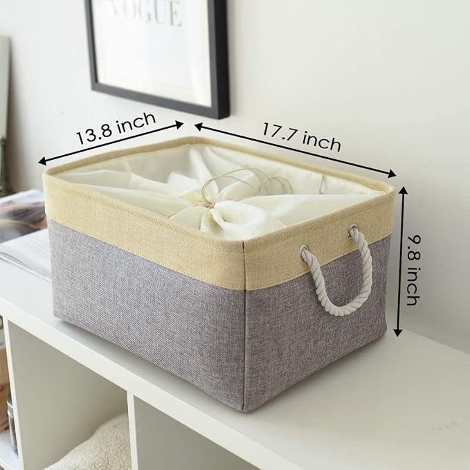 TheWarmHome Storage Baskets for Organizing, Extra Large-3Pack, 17.7L×13.8W×9.8H inch Large Sturdy Storage Bins, Decorative Storage Baskets for Shelves Closet Nursery (Gold&Grey) - Image 2