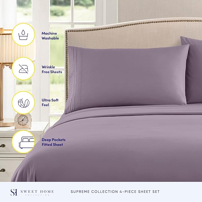 Full Size Sheet Sets - Breathable Luxury Sheets with Full Elastic & Secure Corner Straps Built In - 1800 Supreme Collection Extra Soft Deep Pocket Bedding Set, Sheet Set, Full, Plum