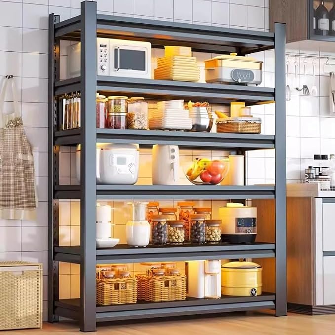 Storage Shelves, Garage Metal Shelving Unit, Adjustable, Double-Layer Column with Reinforced Ribs, Heavy-Duty, Capable of Bearing 600-3600 lbs (Black, 45''W*20''D*77''H, 6-Tier) - Image 2