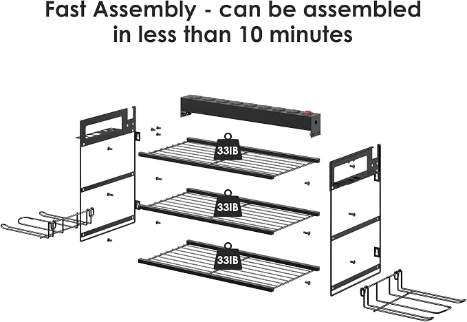 CCCEI Garage Tools Storage with Charging Station. Power Tool Battery Organizer Utility Shelf with Power Strip. 4 Drills Holder Wall Mount Rack, Black 3 Layer. - Image 5