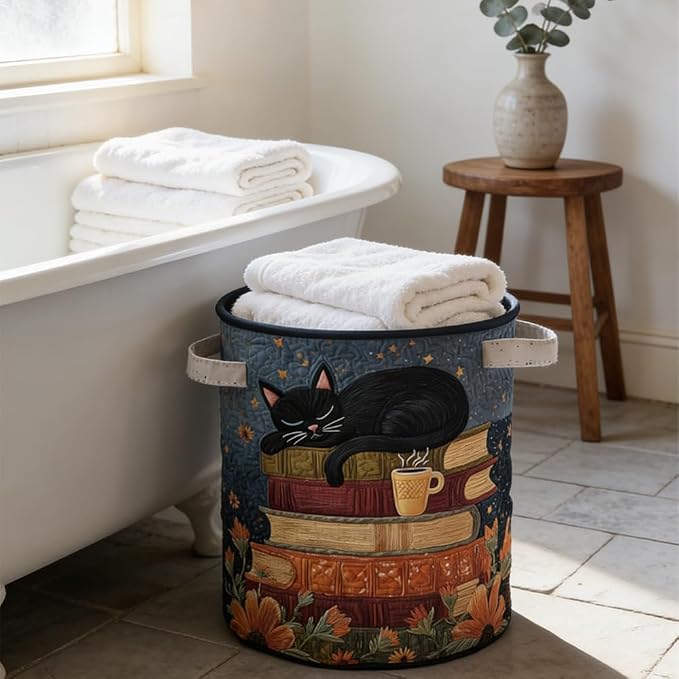 Cat Quilted Laundry Basket - 18"/22"/28", 2026 Large Quilted Cat Laundry Basket with Handles, Cozy Cat Fabric Storage Hamper for Nursery, Bedroom, Laundry Room, Clothes & Toys (7, L 20"X28”) - Image 4