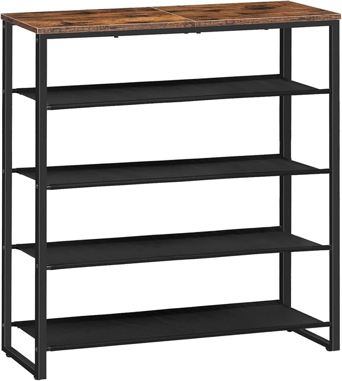 HOOBRO Shoe Rack, 5 Tier Shoe Storage Organizer with 4 Oxford Fabric Shelves and Top Panel, Holds 16-20 Pairs of Shoes, for Entryway and Closet, Industrial, Rustic Brown BF50XJ01 by HOOBRO