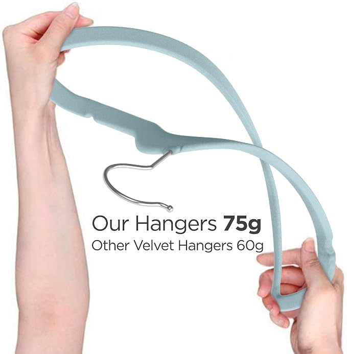 TechZoo 50 Premium Kids Velvet Hangers - 14" Non-Slip Ultra Slim Space-Saving Clothes Hangers with 360° Swivel Hook - Strong & Durable Hangers for Children & Preteens Wardrobe - Blue - Image 9